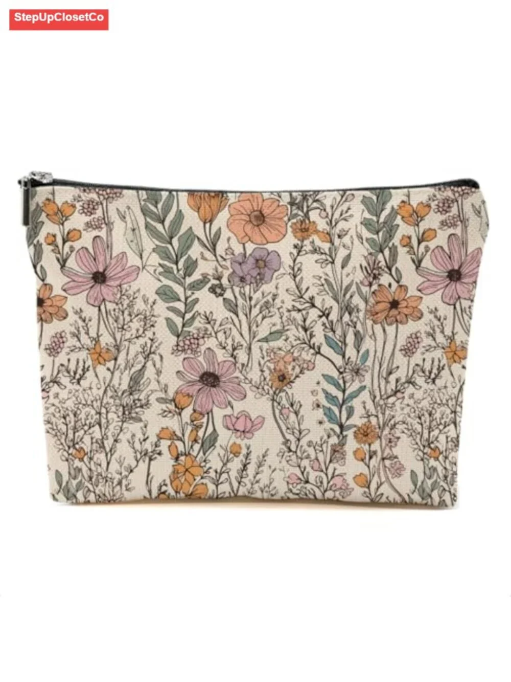 Wildflower Linen Makeup Bag Floral Cosmetic Pouch Travel Organizer Zipper Gift